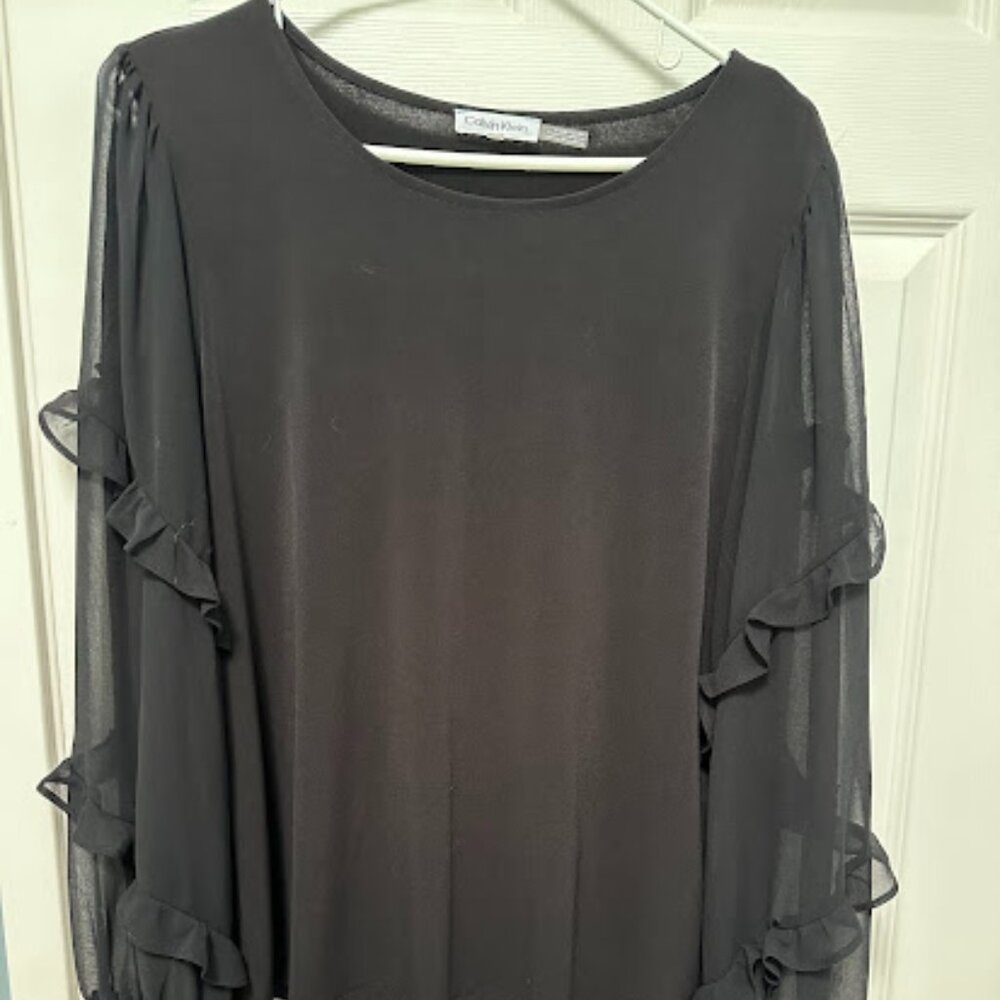 Calvin Klein Ruffle-Sleeve Blouse, Size M, Black